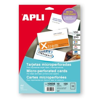 Comprar Pack 100 tarjetas visita Apli microperforadas 200gr 90X50,8mm